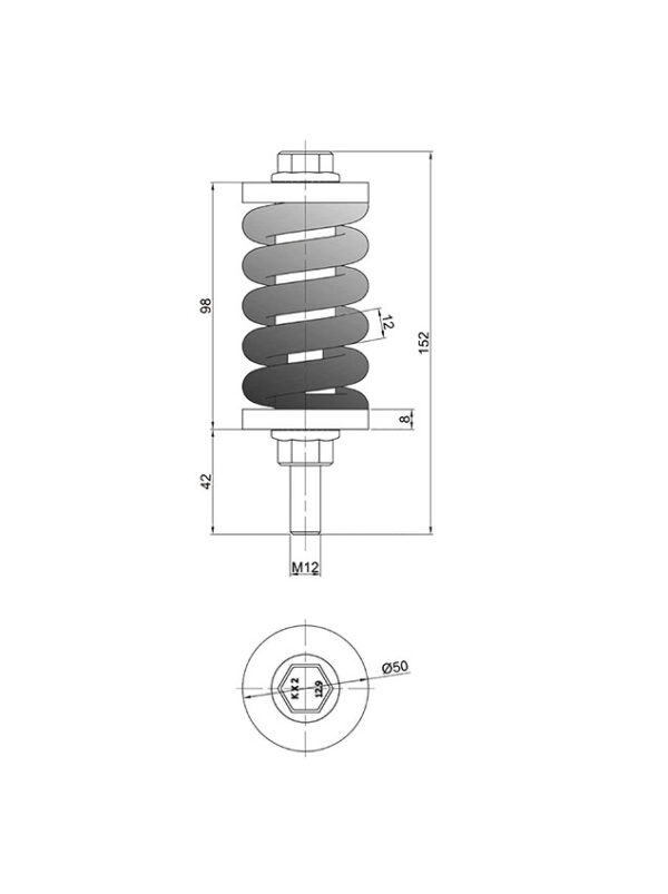 Segédalváz rögzítő konzolhoz, rugó kötés, M12x140 mm - Image 2