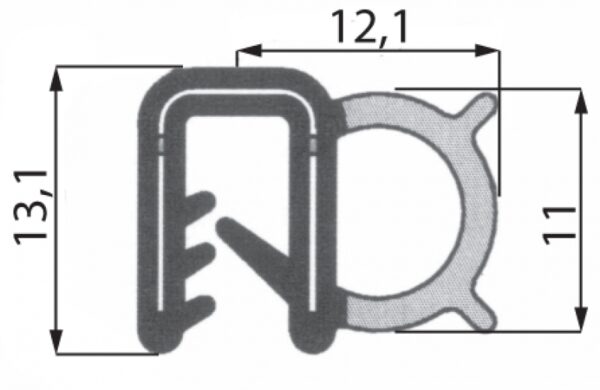 Kéder gumitömítés 12x9x14mm    l=50m